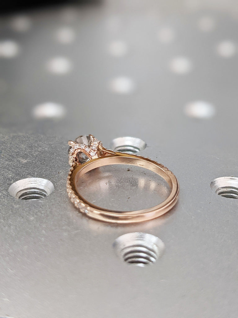 Salt and pepper engagement ring round cut vintage engagement ring prong set ring diamond ring rose gold anniversary ring