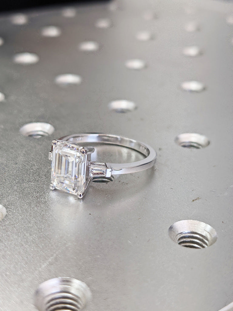 Emerald Cut Engagement Ring, Emerald Cut Ring, Tapered Baguette Engagement Ring, 2.5 Ct Solid 14k Gold Two Tone Engagement Ring