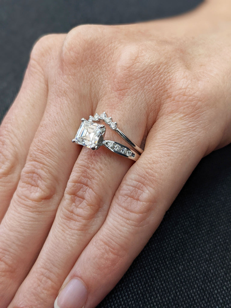 Asscher Cut Moissanite Solitaire Engagement Ring, Large Solitaire Asscher Cut Simulated Diamond Wedding Ring, 14k Gold Moissanite Ring