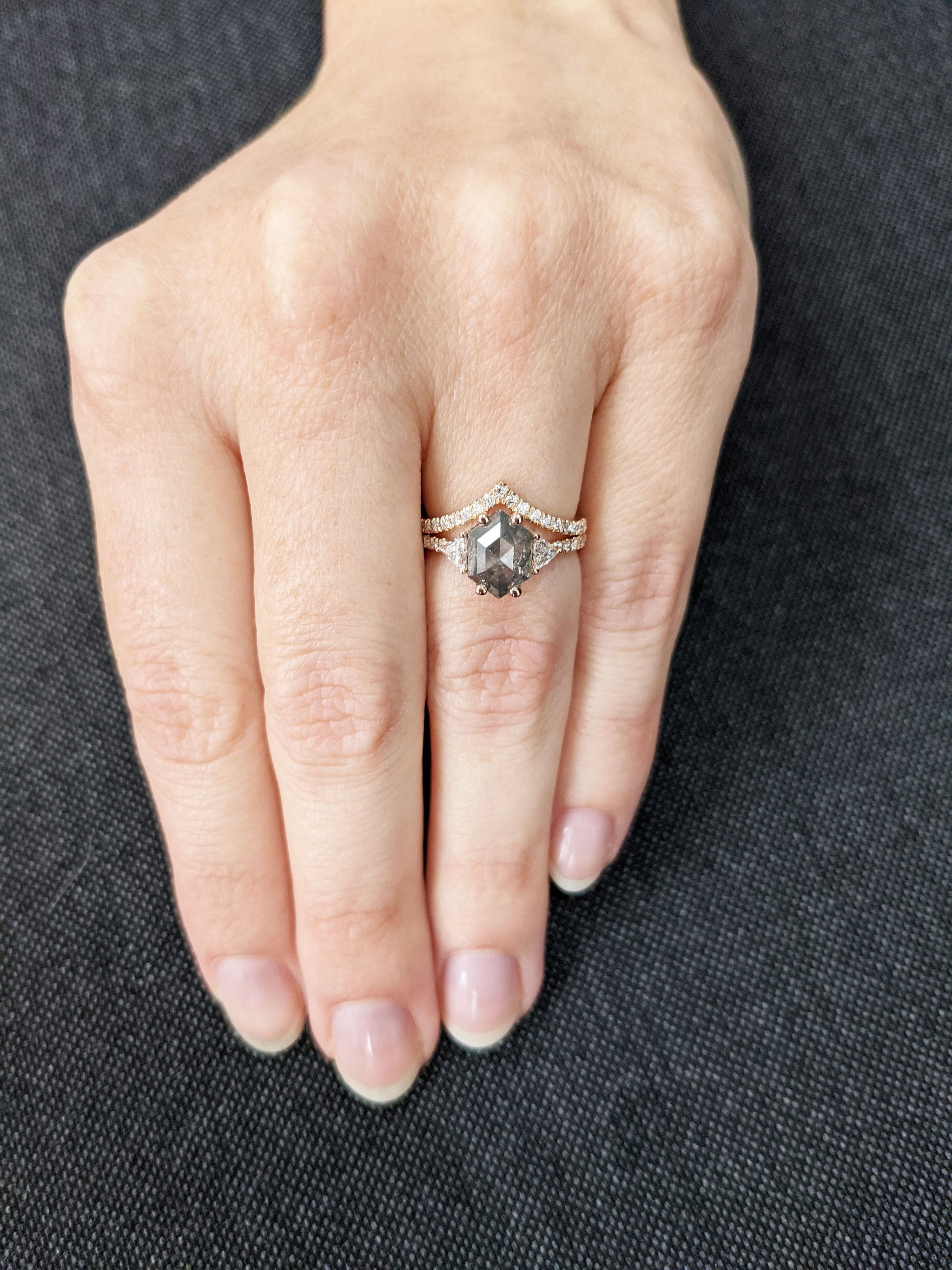 Raw Diamond Hexagon Triangle Diamond, Salt and Pepper, Unique 
