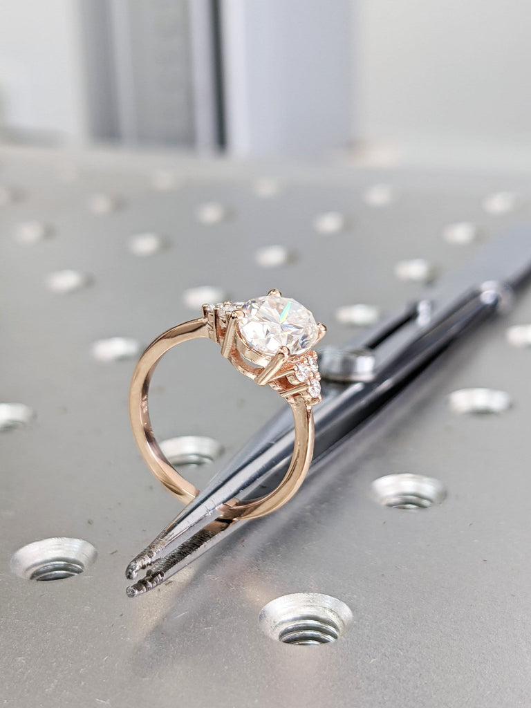 Vintage Oval Moissanite engagement ring unique Cluster Rose gold engagement ring, women Round diamond wedding Bridal art deco Anniversary.