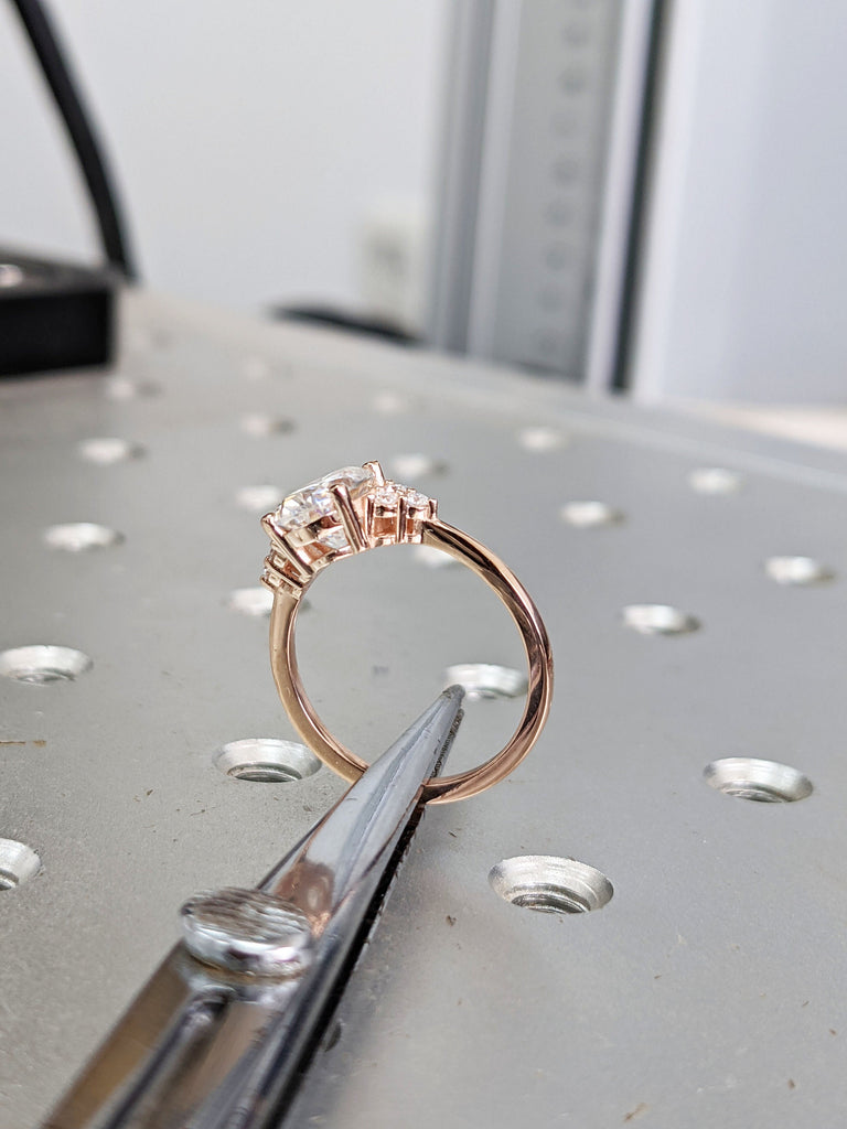 Oval Lab Diamond engagement ring vintage unique Cluster rose gold engagement ring women round diamond wedding Bridal art deco Anniversary