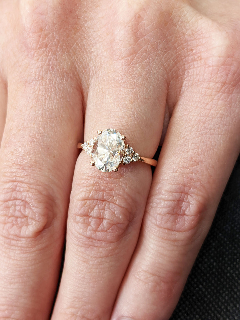 Vintage Oval Moissanite engagement ring unique Cluster Rose gold engagement ring women Round moissanite wedding Bridal art deco Anniversary.