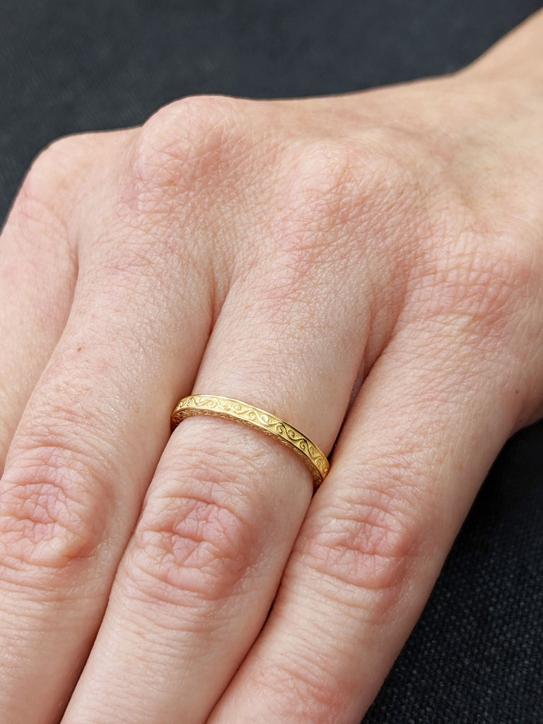 Victorian Style Ring - Vintage Antique Botanical Wedding Band in 14 karat Solid Gold - Filigree 14k Rose gold engagement band/Bridal wedding