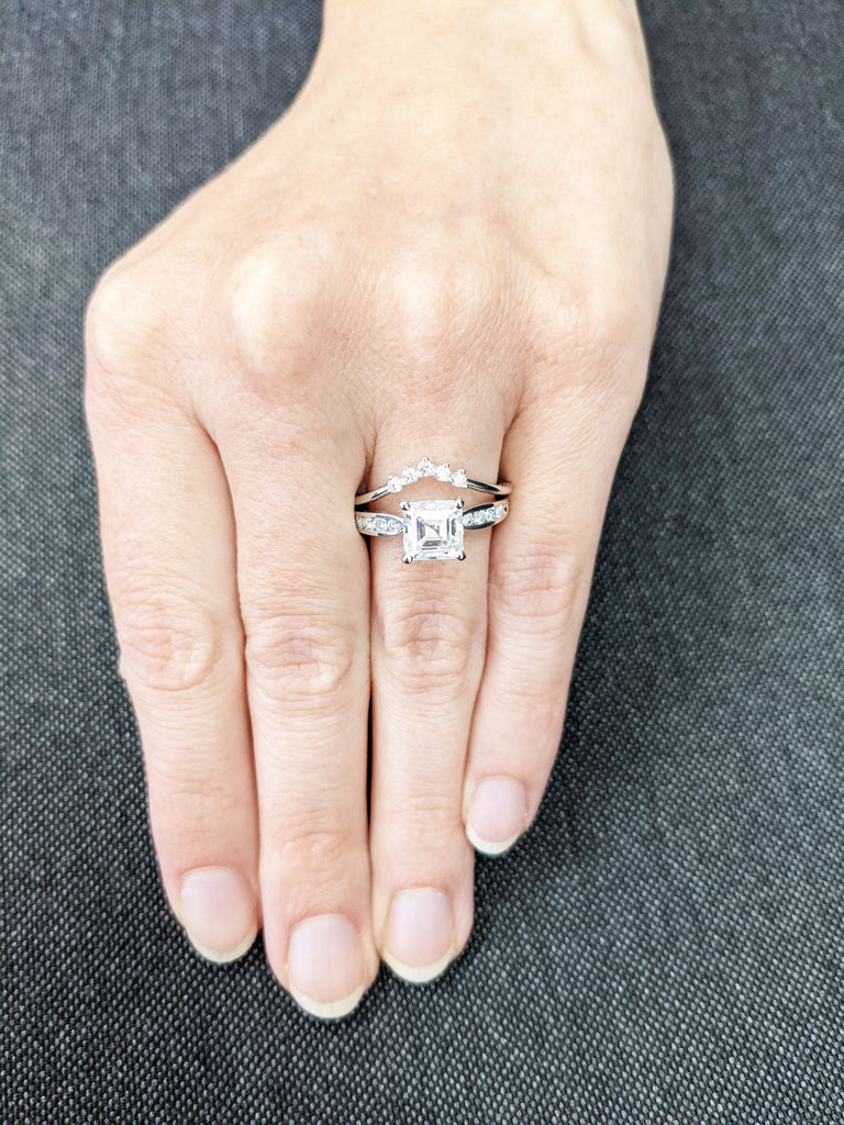 Asscher Cut Moissanite Solitaire Engagement Ring, Large Solitaire Asscher Cut Simulated Diamond Wedding Ring, 14k Gold Moissanite Ring
