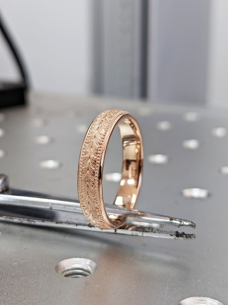 14K 18K Solid Rose Gold Wedding Ring for Men & Women, Rose Gold Mens Wedding Band, Hand Engraved Mens Wedding Ring, Rings for Men