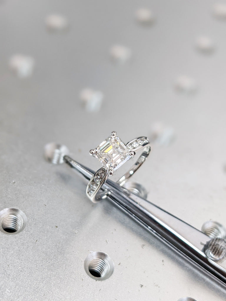 Asscher Cut Moissanite Solitaire Engagement Ring, Large Solitaire Asscher Cut Simulated Diamond Wedding Ring, 14k Gold Moissanite Ring