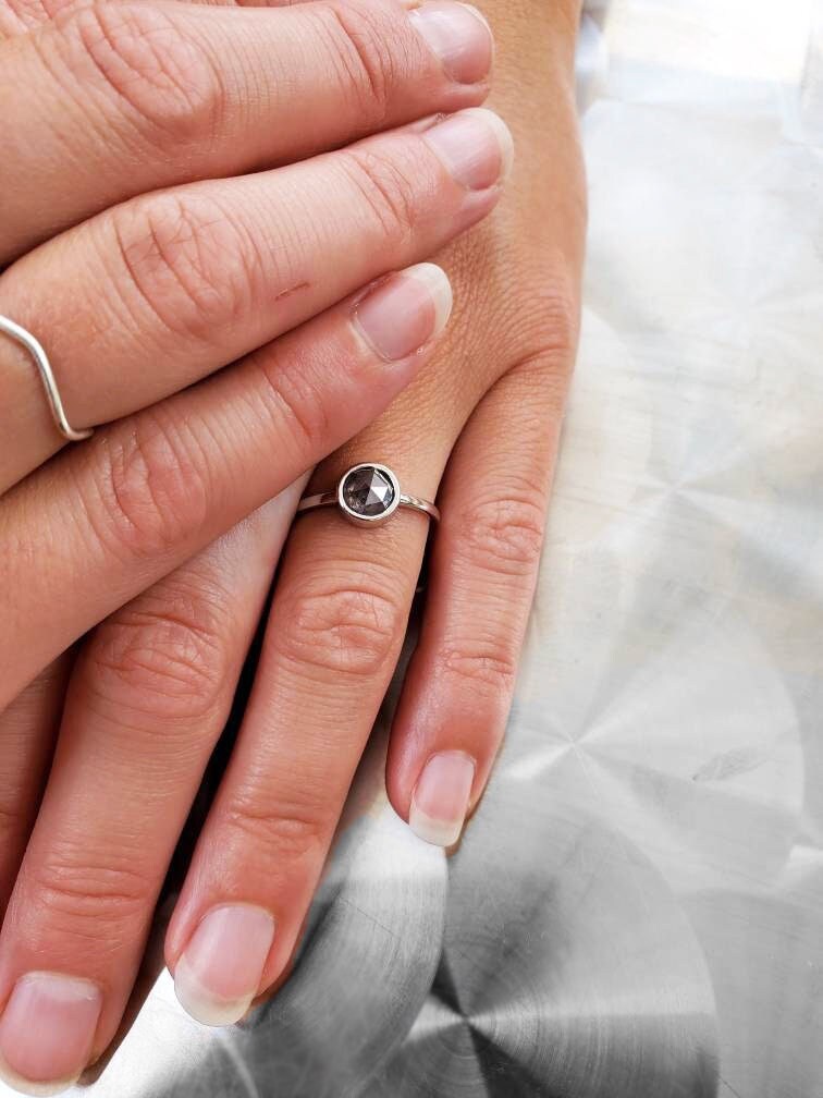 Custom rose cut diamond ring / conflict free diamond / galaxy diamond / gray diamond / salt and pepper diamond / diamond ring / wedding
