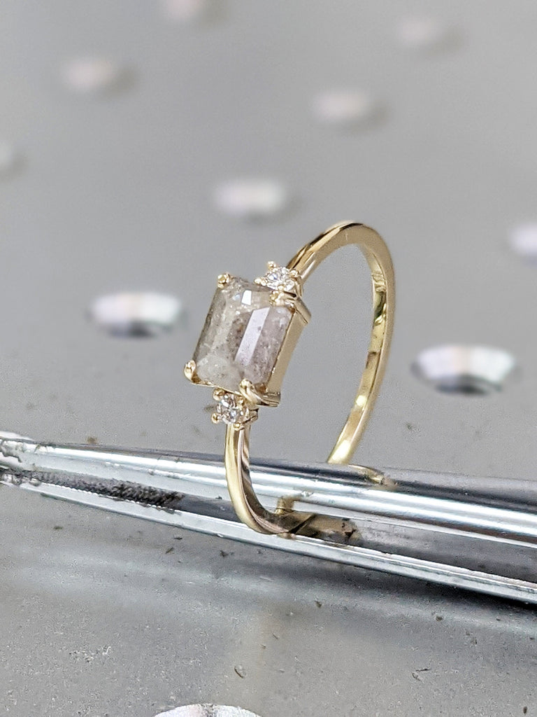 1ct LIMITED Icy Salt and Pepper Diamond Ring, Alternative Promise Ring, Milky Diamond Art Deco 1920's Inspired Thin Petite Band, Unique Ring