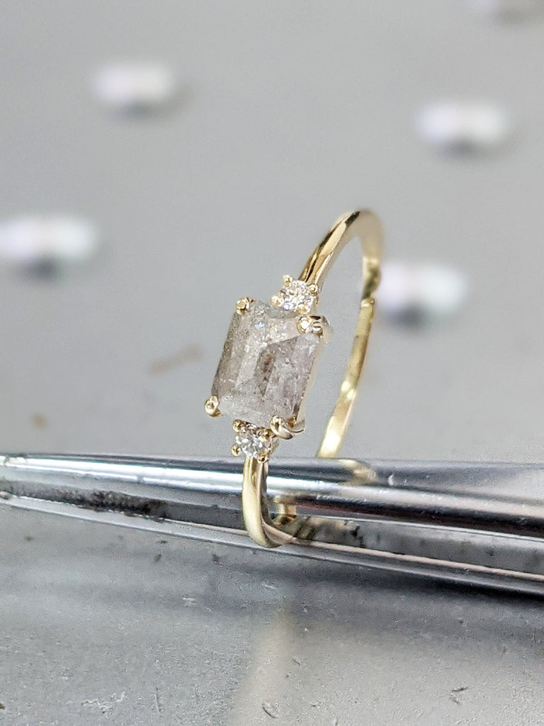 1ct LIMITED Icy Salt and Pepper Diamond Ring, Alternative Promise Ring, Milky Diamond Art Deco 1920's Inspired Thin Petite Band, Unique Ring