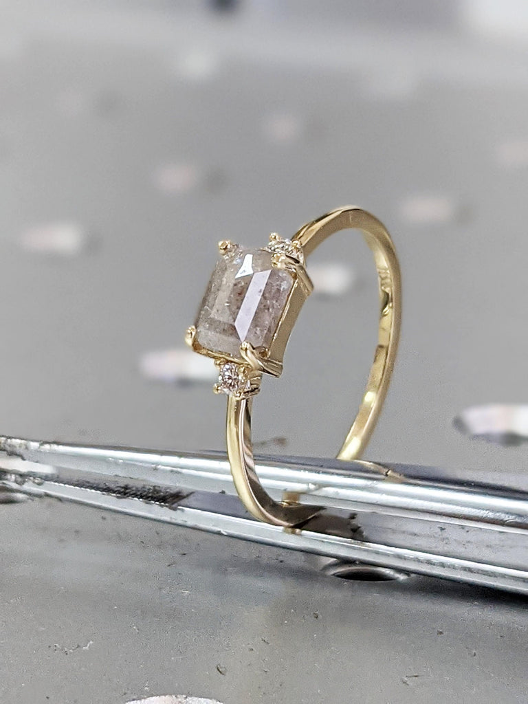LIMITED Icy Salt and Pepper Diamond Ring, Alternative Promise Ring, Milky Diamond Art Deco 1920's Inspired Thin Petite Band, Unique Ring