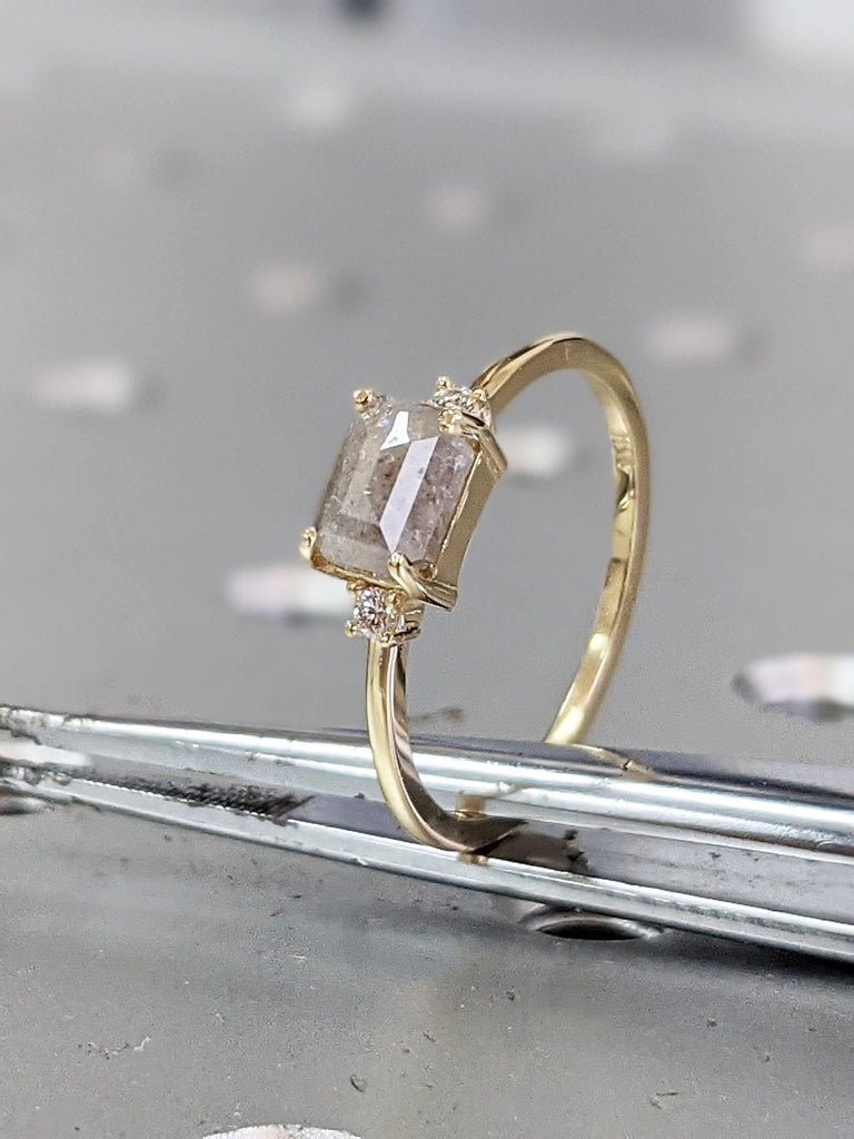 1ct LIMITED Icy Salt and Pepper Diamond Ring, Alternative Promise Ring, Milky Diamond Art Deco 1920's Inspired Thin Petite Band, Unique Ring