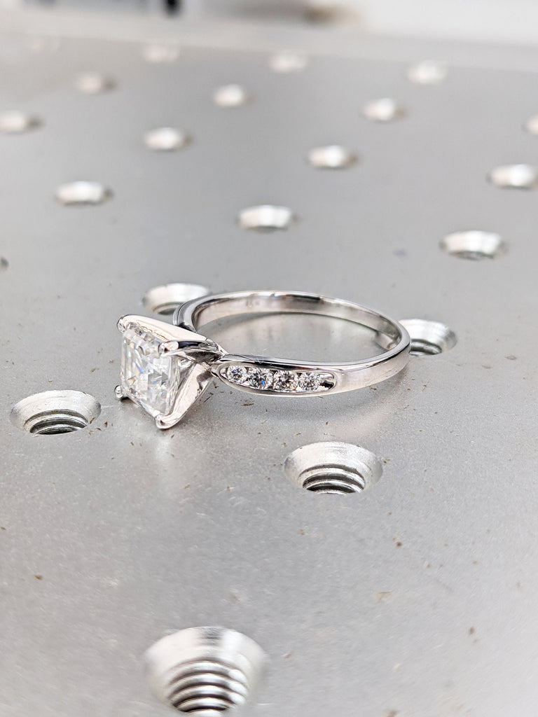 Asscher Cut Moissanite Solitaire Engagement Ring, Large Solitaire Asscher Cut Simulated Diamond Wedding Ring, 14k Gold Moissanite Ring