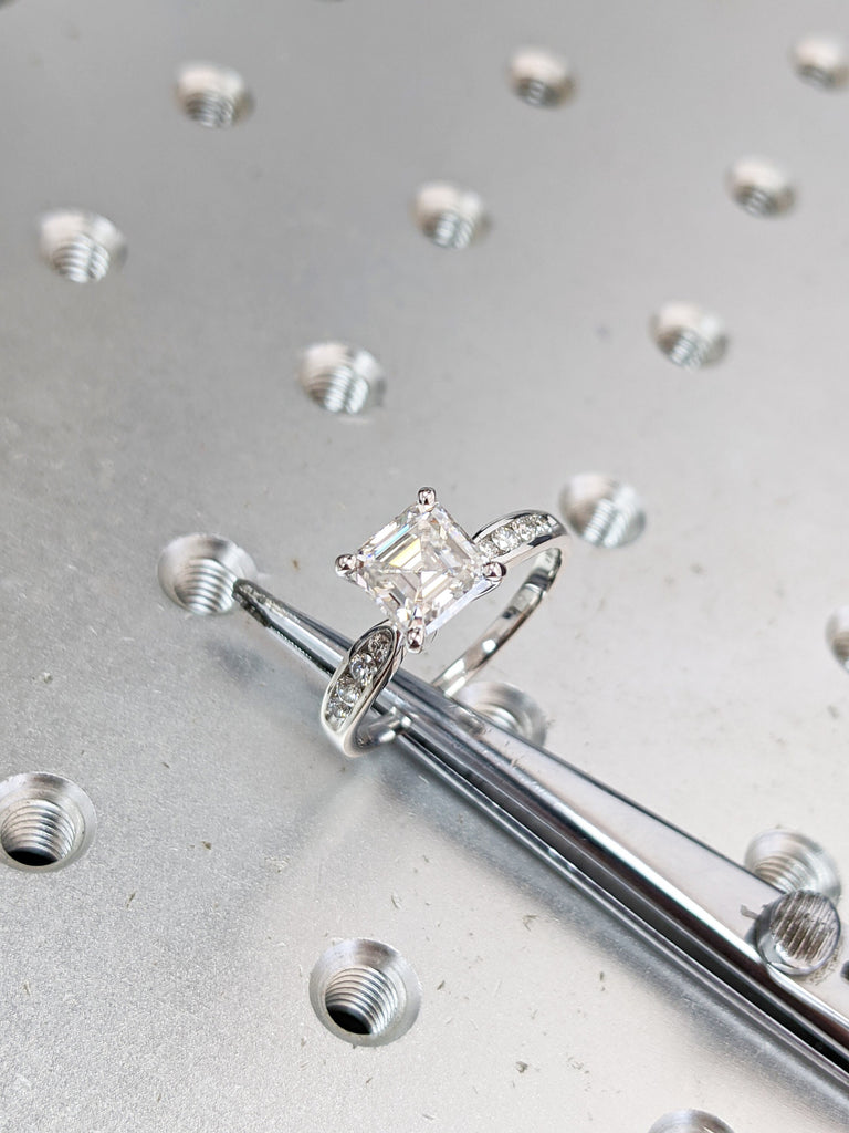 Asscher Cut Moissanite Solitaire Engagement Ring, Large Solitaire Asscher Cut Simulated Diamond Wedding Ring, 14k Gold Moissanite Ring