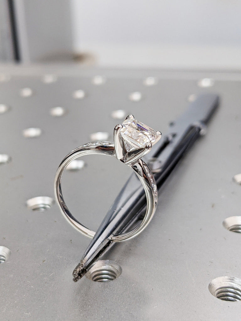 Asscher Cut Moissanite Solitaire Engagement Ring, Large Solitaire Asscher Cut Simulated Diamond Wedding Ring, 14k Gold Moissanite Ring