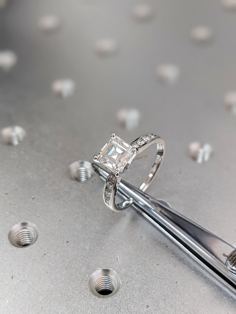 Asscher Cut Moissanite Solitaire Engagement Ring, Large Solitaire Asscher Cut Simulated Diamond Wedding Ring, 14k Gold Moissanite Ring
