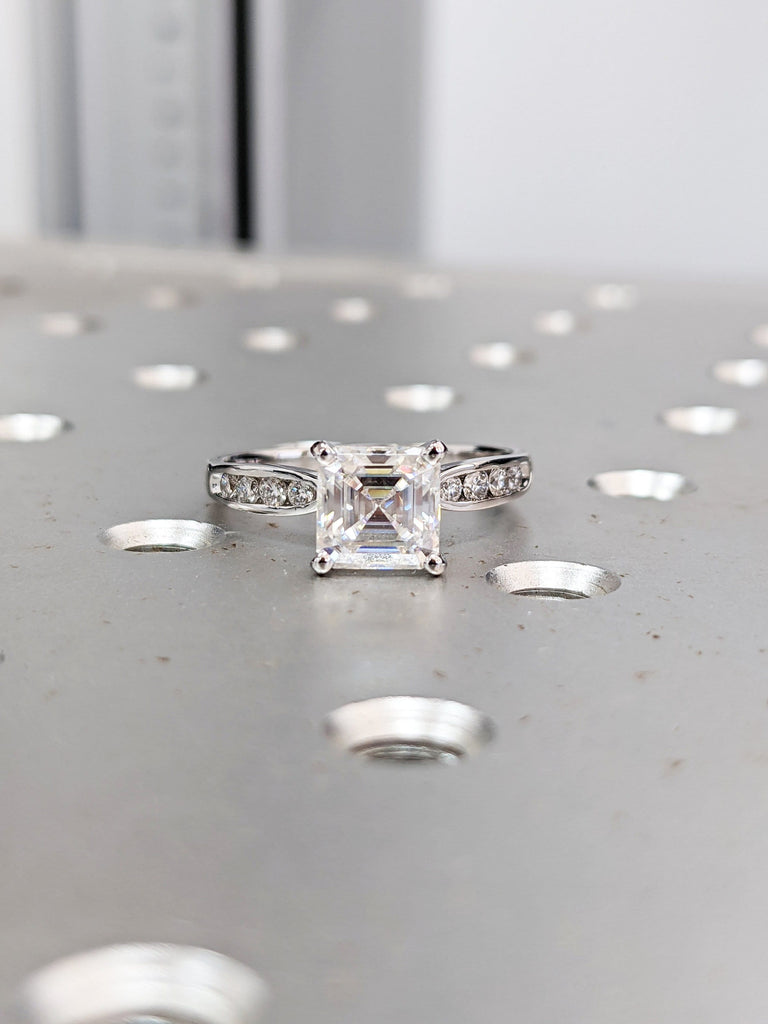 Asscher Cut Moissanite Solitaire Engagement Ring, Large Solitaire Asscher Cut Simulated Diamond Wedding Ring, 14k Gold Moissanite Ring