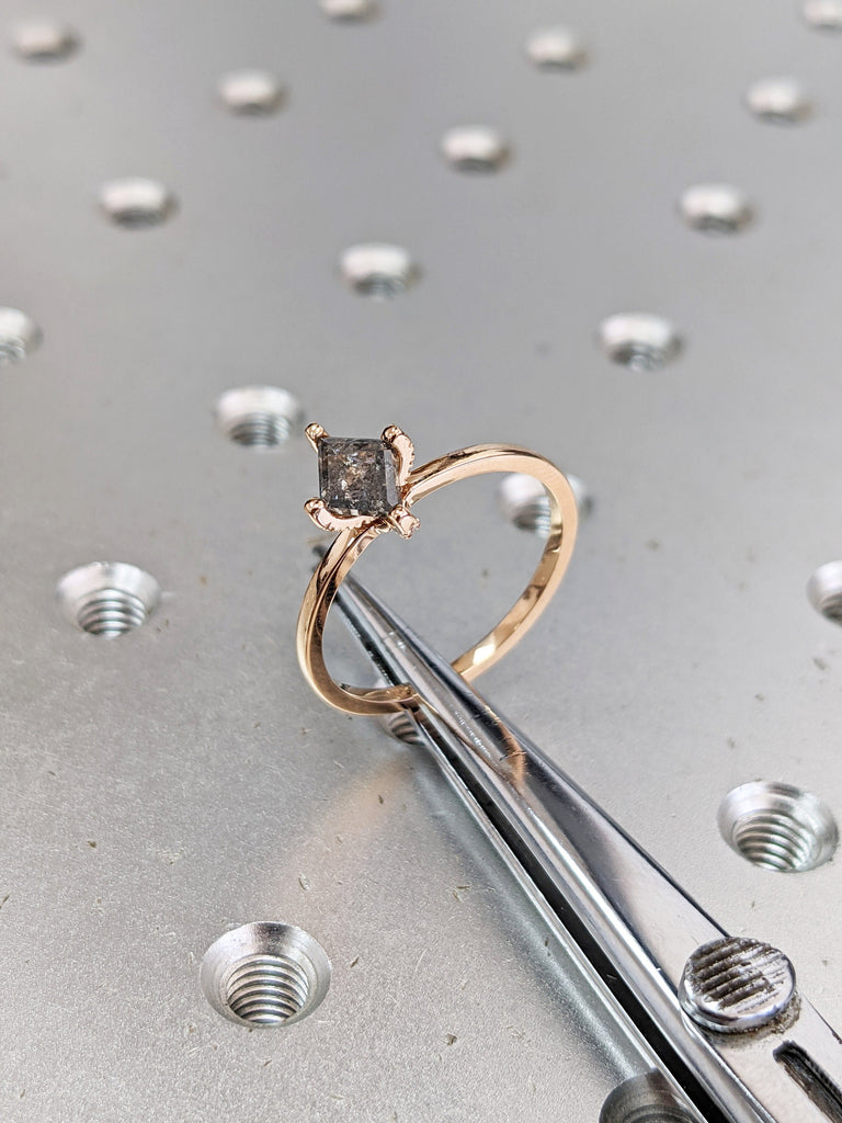 1920's Raw Salt and Pepper Diamond, Kite Diamond Ring, Unique Engagement Ring, Hidden Diamonds, Delicate Salt And Pepper Diamond Ring