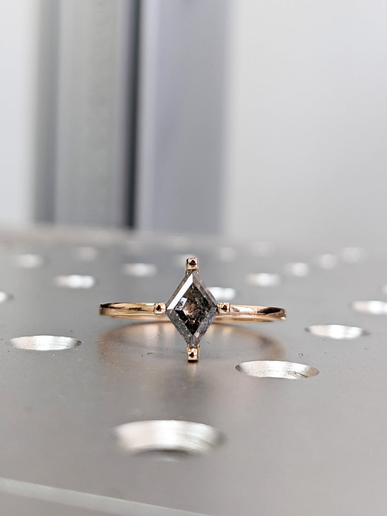 1920's Raw Salt and Pepper Diamond, Kite Diamond Ring, Unique Engagement Ring, Hidden Diamonds, Delicate Salt And Pepper Diamond Ring