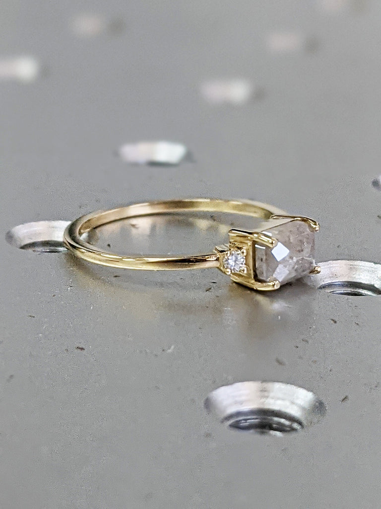 1ct LIMITED Icy Salt and Pepper Diamond Ring, Alternative Promise Ring, Milky Diamond Art Deco 1920's Inspired Thin Petite Band, Unique Ring