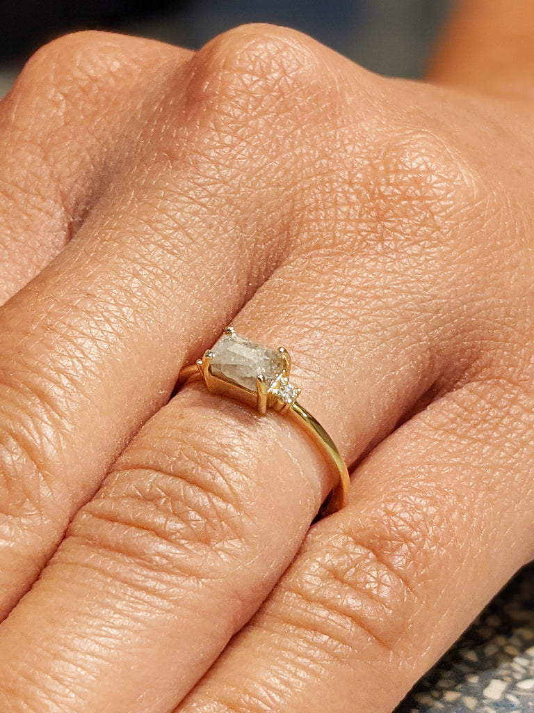 1ct LIMITED Icy Salt and Pepper Diamond Ring, Alternative Promise Ring, Milky Diamond Art Deco 1920's Inspired Thin Petite Band, Unique Ring