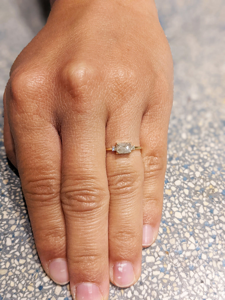 1ct LIMITED Icy Salt and Pepper Diamond Ring, Alternative Promise Ring, Milky Diamond Art Deco 1920's Inspired Thin Petite Band, Unique Ring