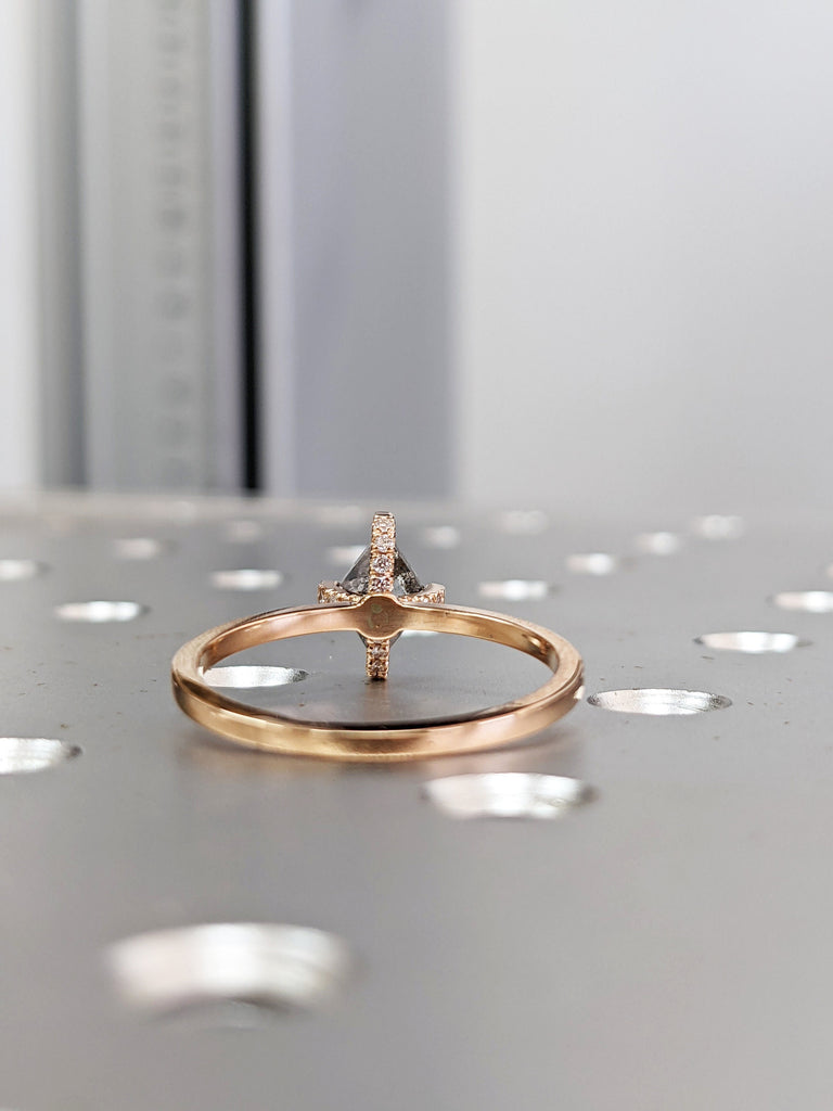 1920's Raw Salt and Pepper Diamond, Kite Diamond Ring, Unique Engagement Ring, Hidden Diamonds, Delicate Salt And Pepper Diamond Ring