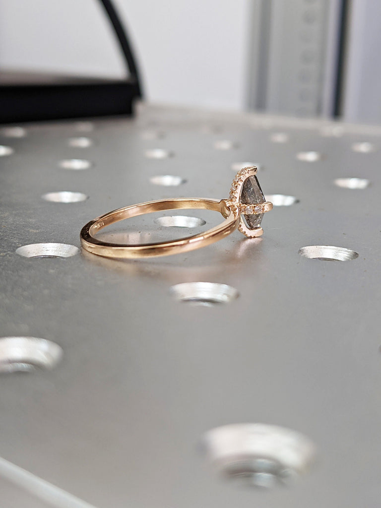 1920's Raw Salt and Pepper Diamond, Kite Diamond Ring, Unique Engagement Ring, Hidden Diamonds, Delicate Salt And Pepper Diamond Ring