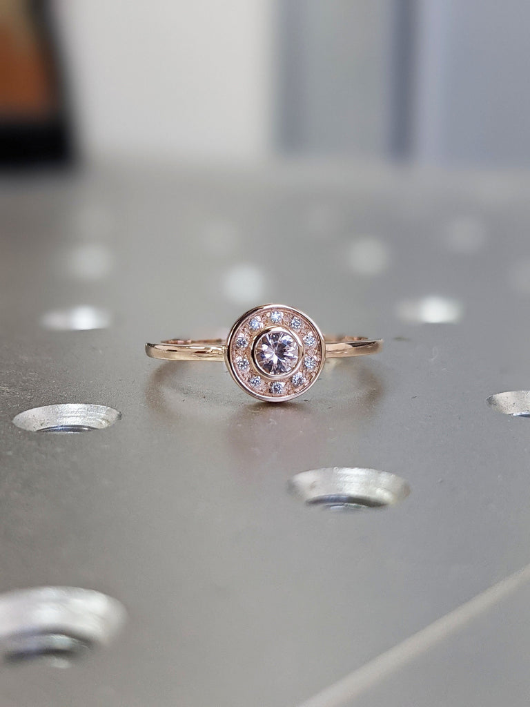 Vintage Morganite engagement ring rose gold ring, diamond halo ring women, art deco ring, unique anniversary ring , bridal ring