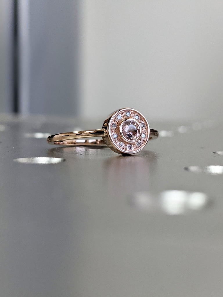 Vintage Morganite engagement ring rose gold ring, diamond halo ring women, art deco ring, unique anniversary ring , bridal ring