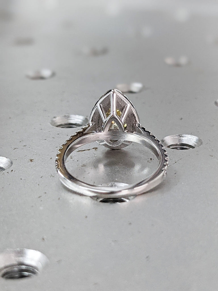 Canary Yellow Engagement Ring, 14K Solid Gold Halo Ring, pear halo, Moissanite Engagement Ring, Anniversary Ring, White Gold Ring
