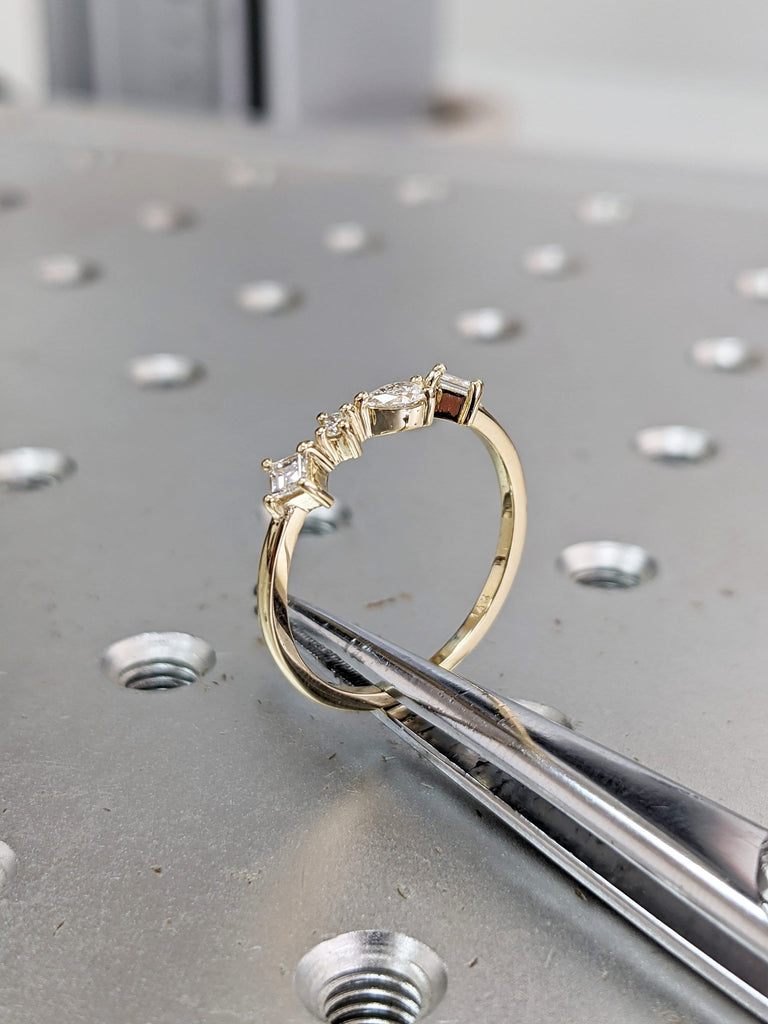 Cluster Ring in 14k Gold, Multi-Shape Diamond Cluster Ring, Unique Diamond Stackable Ring, Diamond Wedding Band, Multi Stone Diamond Ring