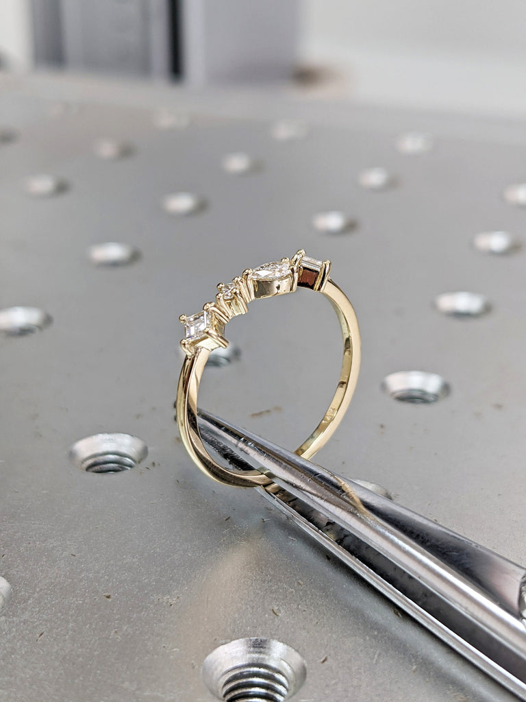 Cluster Ring in 14k Gold, Diamond Cluster Ring, Unique Diamond Stackable Ring, Diamond Wedding Band, Multi Stone Diamond Ring, Multi-Shape