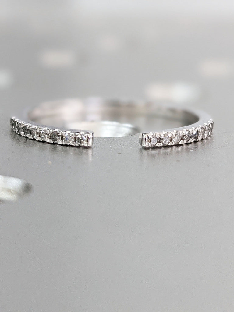 Grey Diamond Wedding Band, salt and pepper Diamond Wedding Ring, 14k Solid White Gold Diamond Open Ring, White Gray Black Ring Stacking