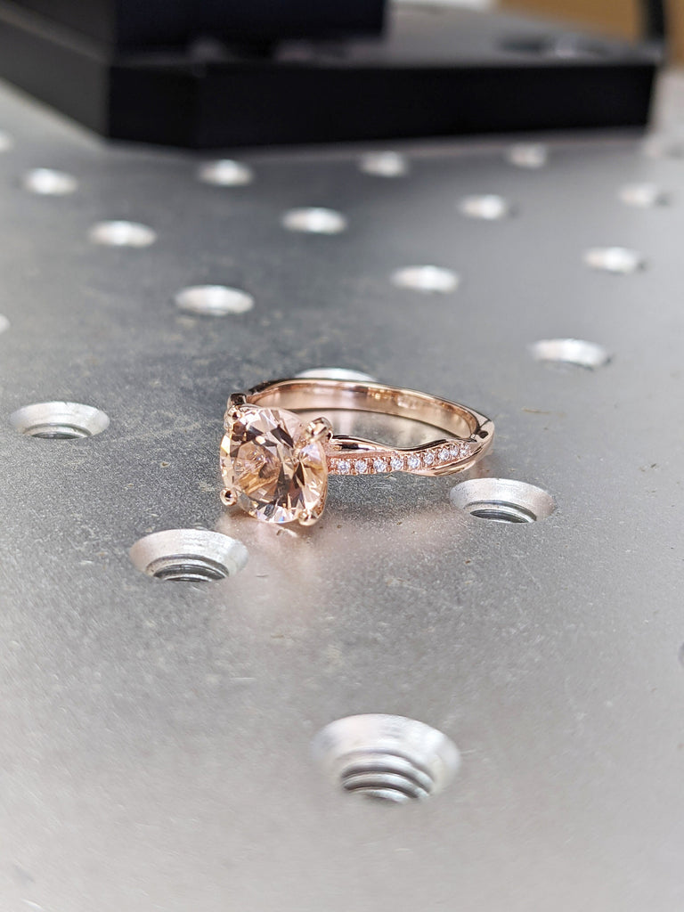 Morganite diamond Engagement Ring, Braided Morganite and Diamond Ring, Dainty Twist Diamond ring, twisted Band Wedding Ring