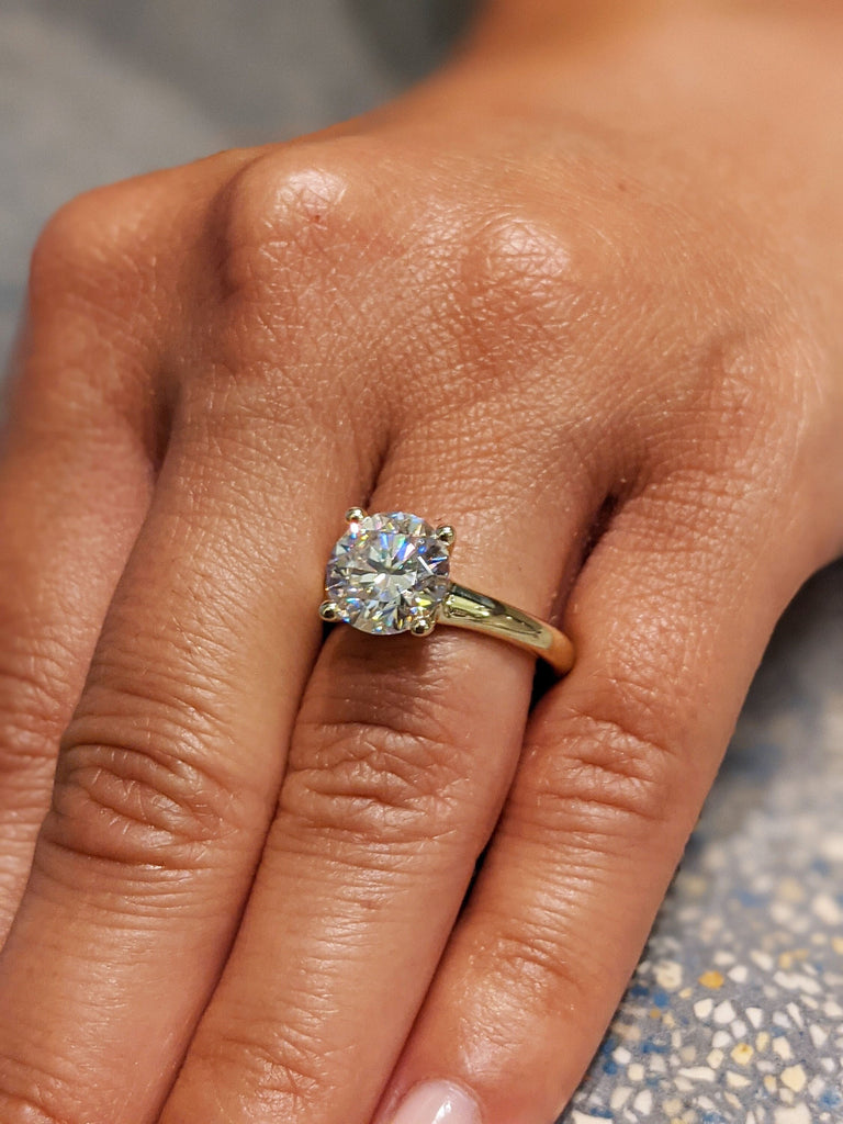 2 CT Moissanite Round Solitaire Engagement Ring, Brilliant Round Moissanite, Sustainably Created Diamond Engagement Ring, Gold Bridal Ring