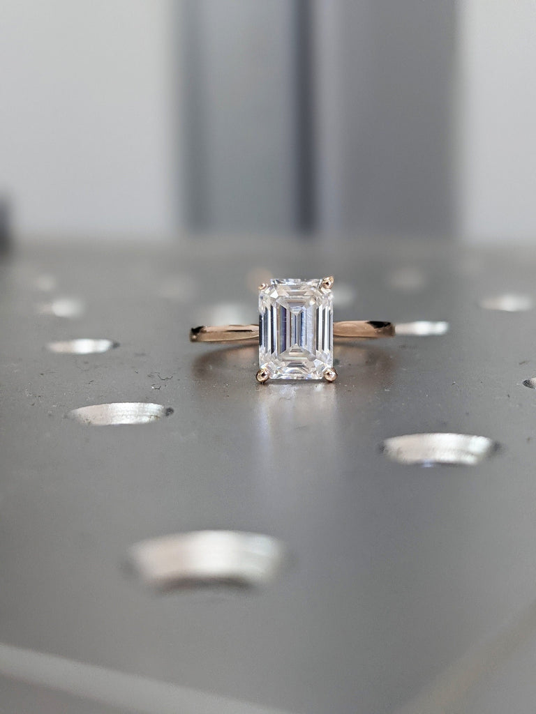 1.5 Carat Emerald Cut Solitaire Engagement Ring, Emerald Cut Engagement Ring, Emerald Cut Ring, 1.5 Ct Solid 14k Moissanite Engagement Ring