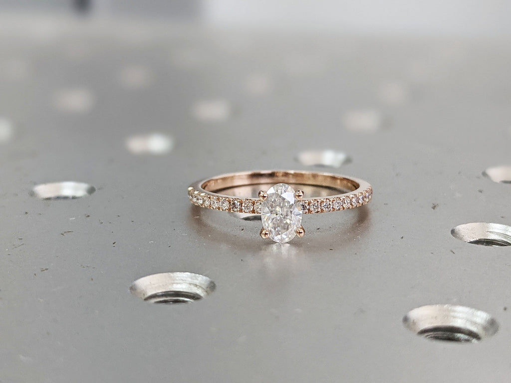 0.5cts Moissanite Oval Engagement Ring, Oval 6x4mm Moissanite and Diamond Solitaire Wedding Ring, Rose Gold Moissanite Ring