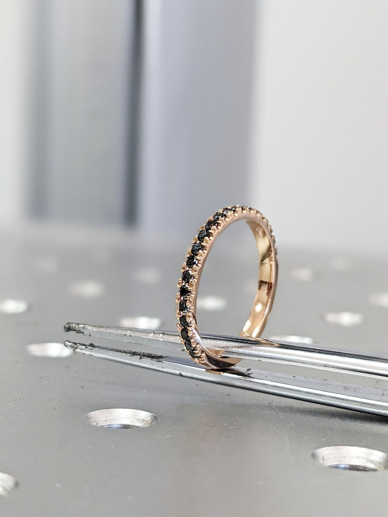 Black Diamond Half Eternity Ring / Handmade Black Diamond Band / 14k & 18k Stacking Ring Available in Gold, Rose Gold, White Gold