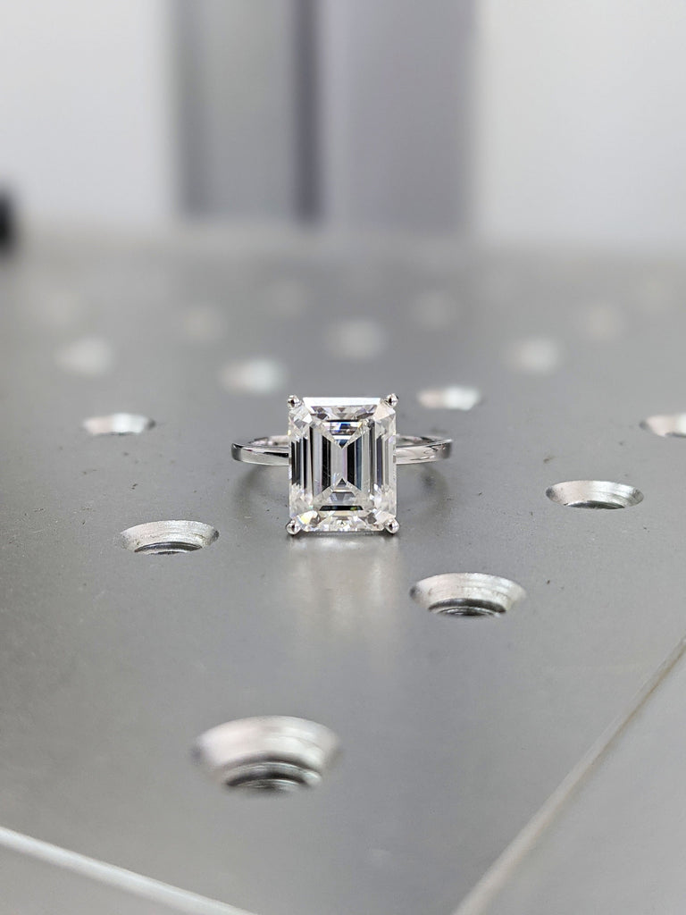 3 Carat Emerald Cut Solitaire Engagement Ring, Emerald Cut Engagement Ring, Emerald Cut Ring, 3 Ct Solid 14k Moissanite Engagement Ring