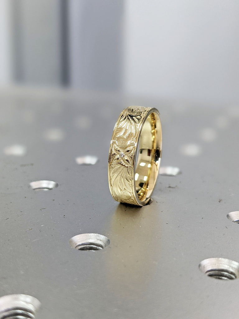 Vintage Wedding Ring, 14K 18K Gold Wedding Band, Unisex Wedding Band, Floral Wedding Band, Antique Wedding Ring