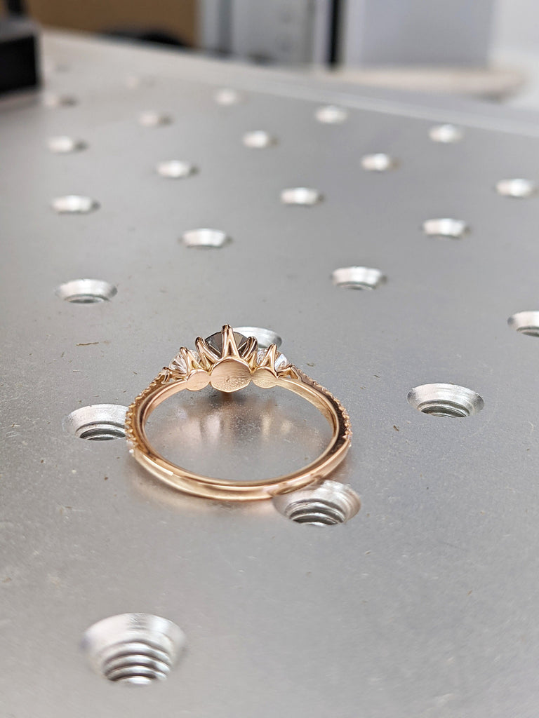 Raw Salt And Pepper Diamond Ring White Gold Three Stone Salt And Pepper Diamond Anniversary Ring, 3 Stone Ring, three stone ring