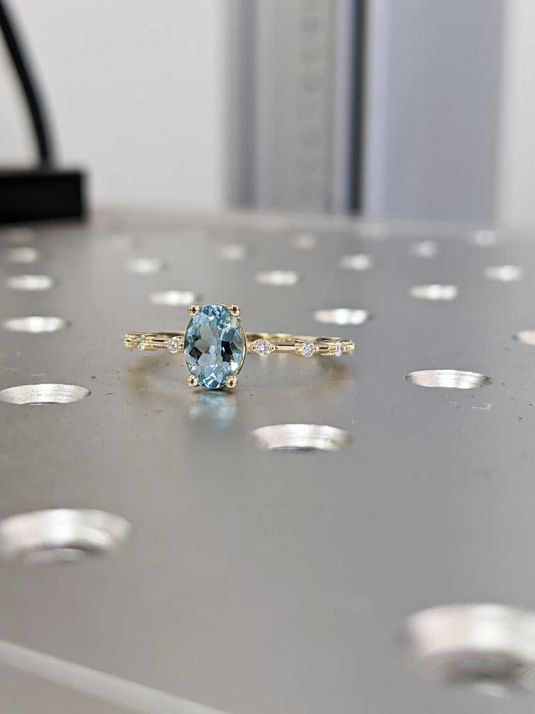 14k Gold Aquamarine Ring | 14k Gold Aquamarine Solitaire Ring | Aquamarine March Birthstone Ring