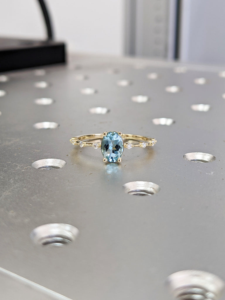 14k Gold Aquamarine Ring | 14k Gold Aquamarine Solitaire Ring | Aquamarine March Birthstone Ring