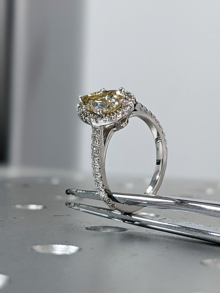 Canary Yellow Engagement Ring, 14K Solid Gold Halo Ring, pear halo, Moissanite Engagement Ring, Anniversary Ring, White Gold Ring