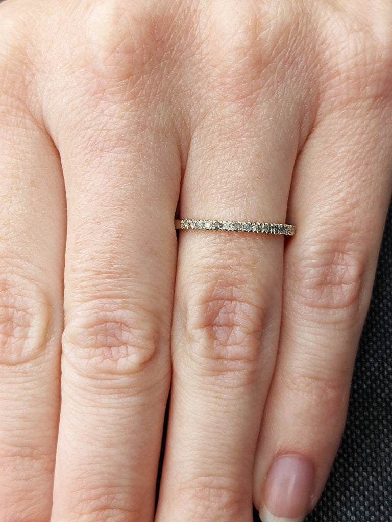 Raw Diamond Eternity Ring / 14k Gold Half Eternity Diamond Ring/ Stackable Diamond Ring / salt and pepper eternity diamond ring