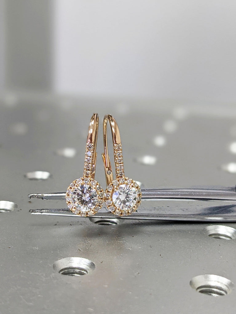 Halo Stud Earring in 14k white/yellow or rose gold , White Gold Halo Earring, Moissanite Earrings, Diamond Earring Bridal Jewelry