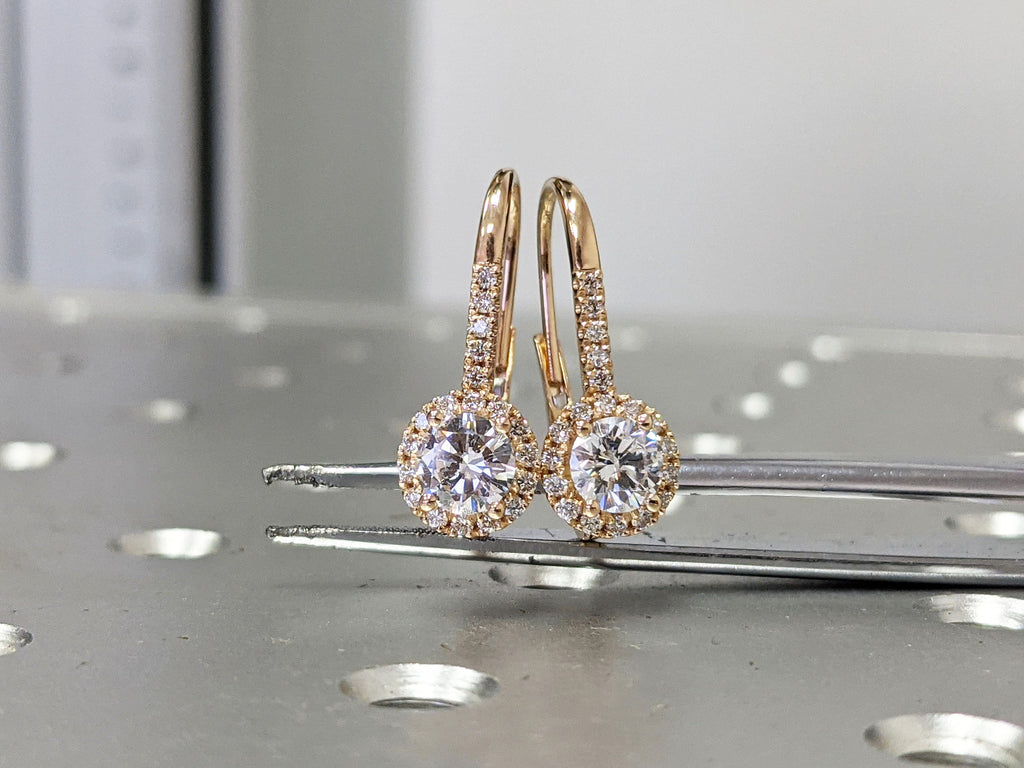 Halo Stud Earring in 14k white/yellow or rose gold , White Gold Halo Earring, Moissanite Earrings, Diamond Earring Bridal Jewelry