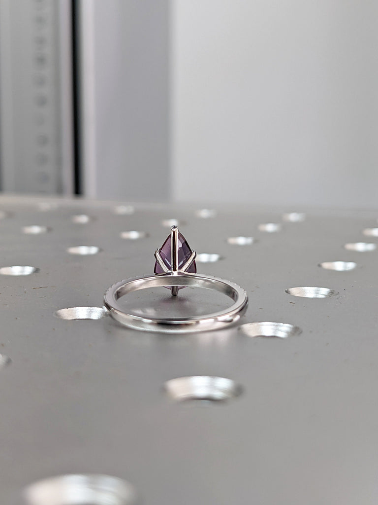 Vintage Pear shaped Alexandrite Engagement Ring Set white gold ring art deco moissanite diamond wedding ring unique ring Anniversary Ring