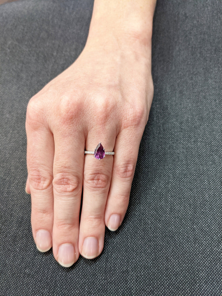 Vintage 9X6 Alexandrite engagement ring|Art deco Pear shape Bridal ring|Unique diamond\moissanite wedding ring|Antique Anniversary ring